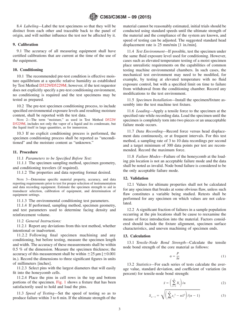 ASTM C363/C363M-09(2015) - Standard Test Method for  Node Tensile Strength of Honeycomb Core Materials