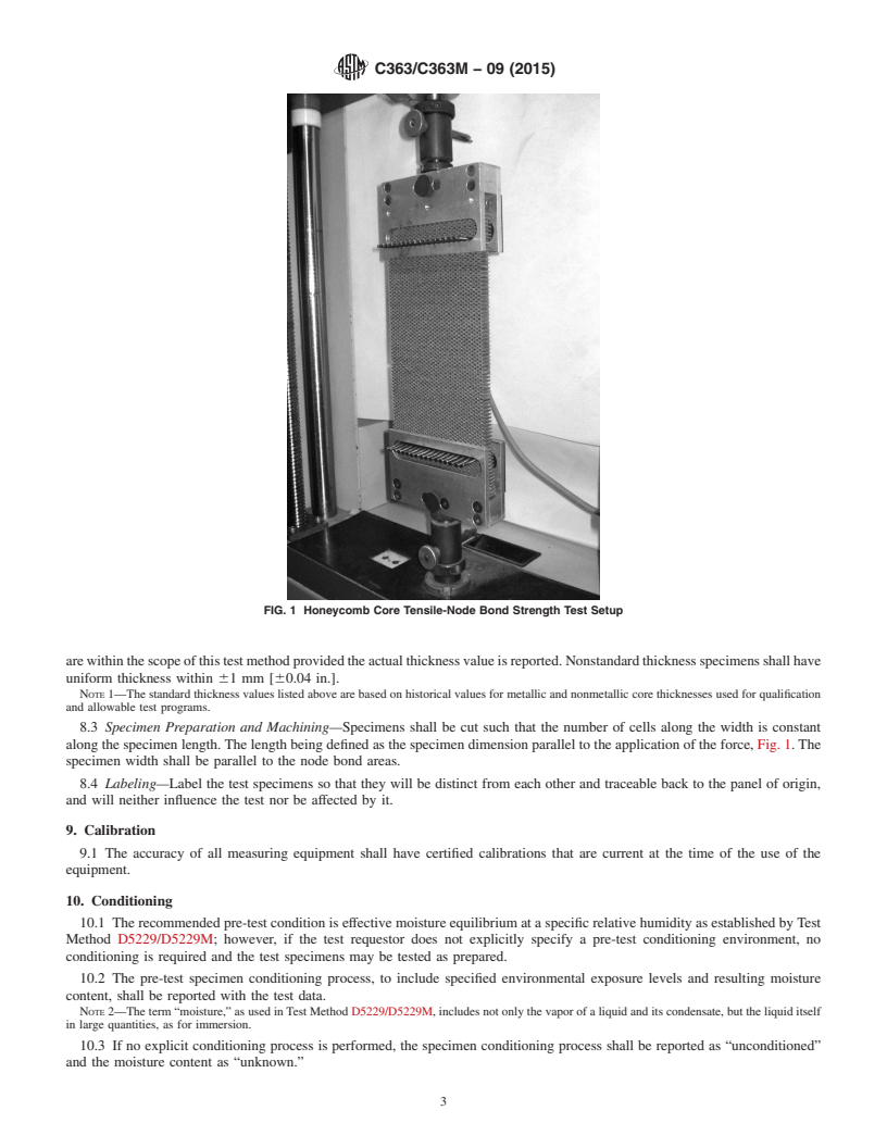 REDLINE ASTM C363/C363M-09(2015) - Standard Test Method for  Node Tensile Strength of Honeycomb Core Materials