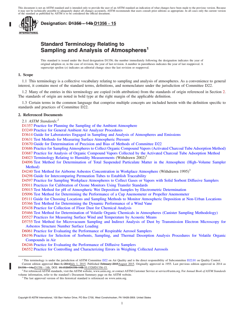 REDLINE ASTM D1356-15 - Standard Terminology Relating to  Sampling and Analysis of Atmospheres