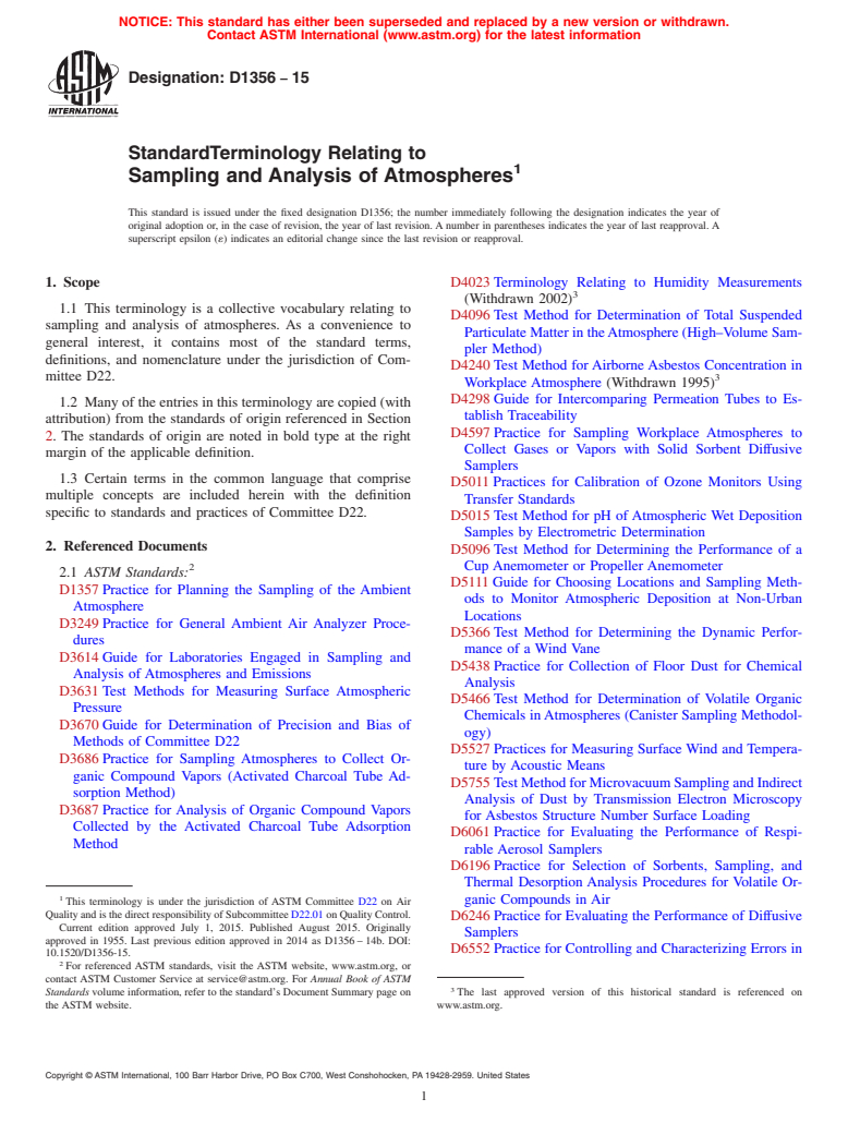 ASTM D1356-15 - Standard Terminology Relating to  Sampling and Analysis of Atmospheres