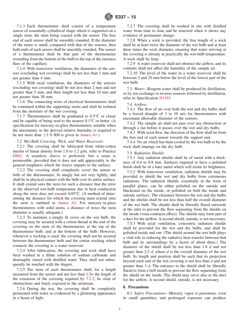 ASTM E337-15 - Standard Test Method for  Measuring Humidity with a Psychrometer (the Measurement of  Wet- and Dry-Bulb Temperatures)