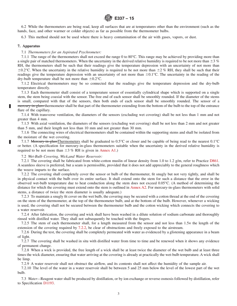 REDLINE ASTM E337-15 - Standard Test Method for  Measuring Humidity with a Psychrometer (the Measurement of  Wet- and Dry-Bulb Temperatures)