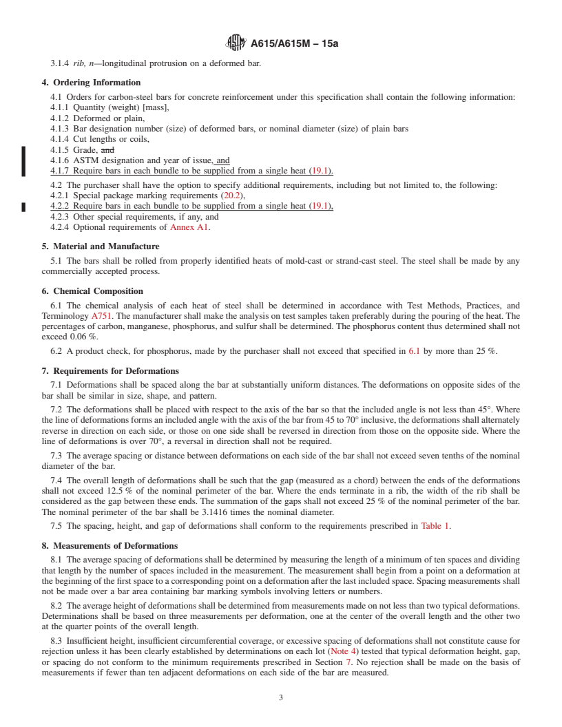 REDLINE ASTM A615/A615M-15a - Standard Specification for  Deformed and Plain Carbon-Steel Bars for Concrete Reinforcement