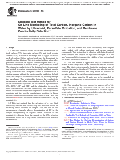 ASTM D5997-15 ASTM D5997-15 - Standard Test Method for On-Line Monitoring of Total Carbon, Inorganic Carbon in Water by Ultraviolet, Persulfate Oxidation, and Membrane Conductivity Detection - Page 1 preview