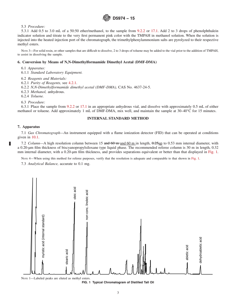 REDLINE ASTM D5974-15 - Standard Test Methods for Fatty and Rosin Acids in Tall Oil Fractionation Products by   Capillary  Gas Chromatography