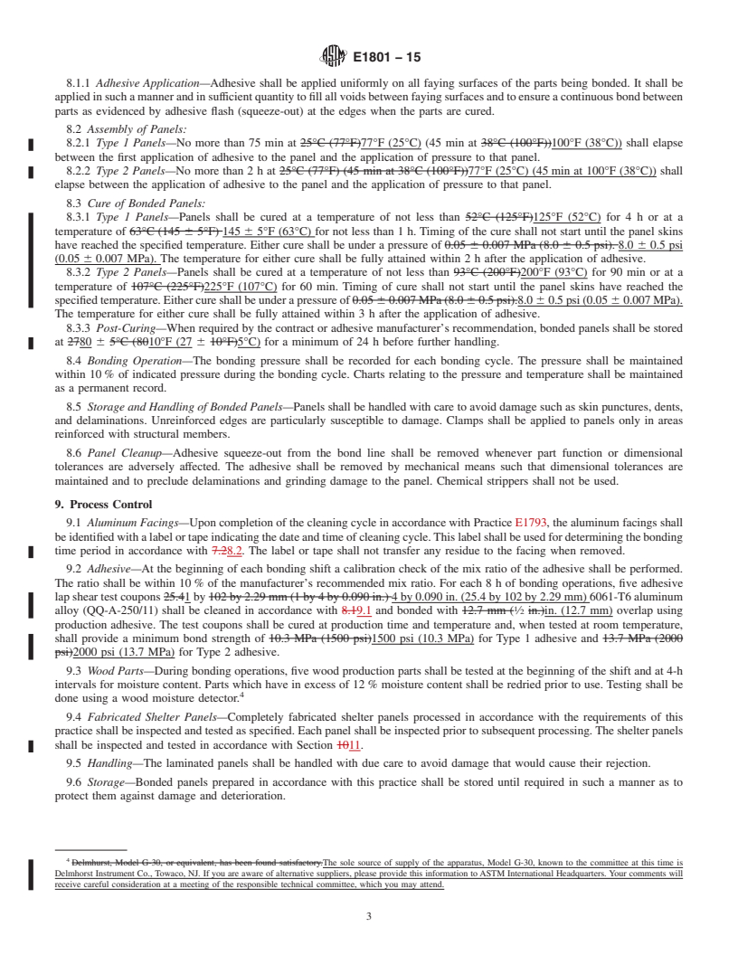 REDLINE ASTM E1801-15 - Standard Practice for Adhesive Bonding of Aluminum Facings in Foam and Beam Type  Shelters