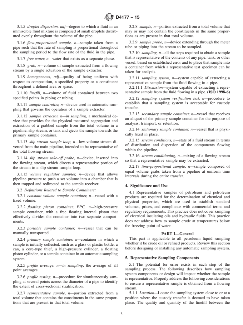 ASTM D4177-15 - Standard Practice for Automatic Sampling of Petroleum and Petroleum Products