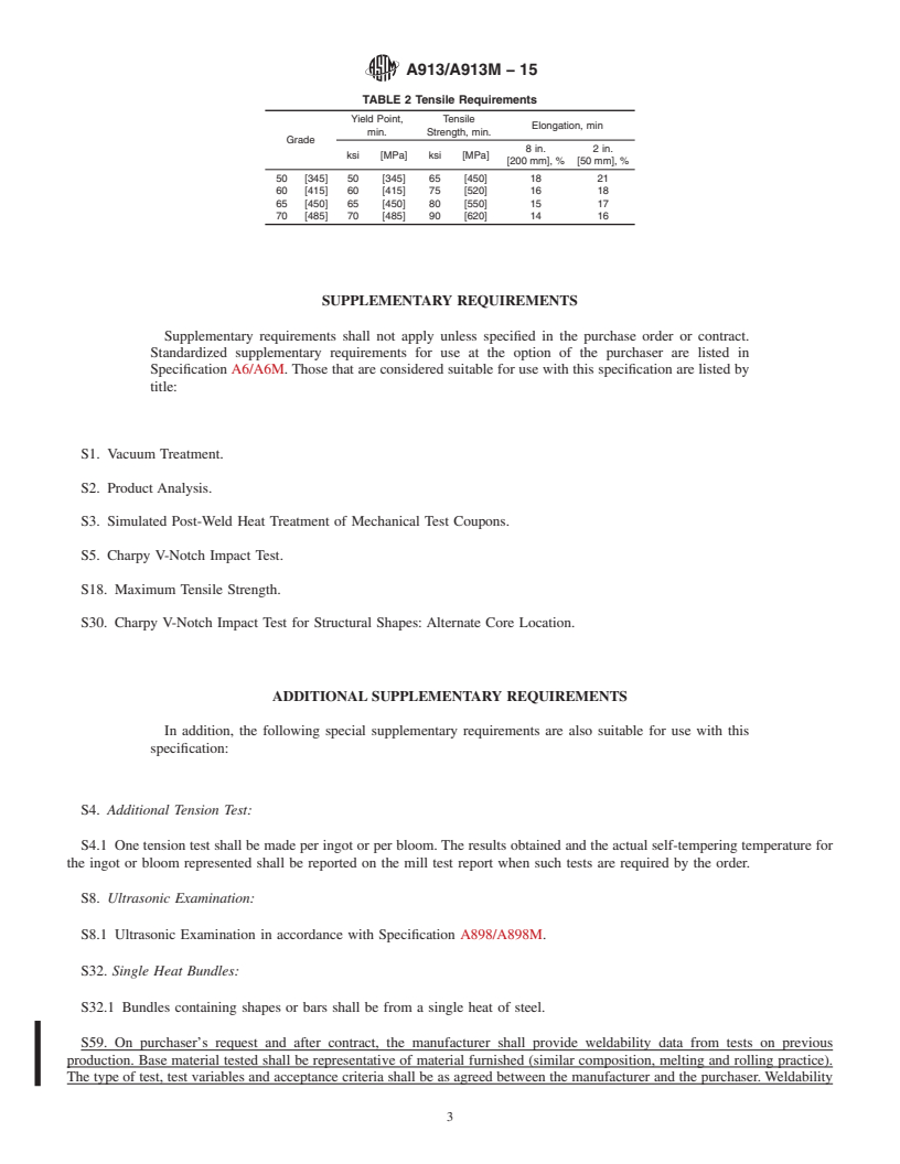 REDLINE ASTM A913/A913M-15 - Standard Specification for  High-Strength Low-Alloy Steel Shapes of Structural Quality,  Produced by Quenching and Self-Tempering Process (QST)