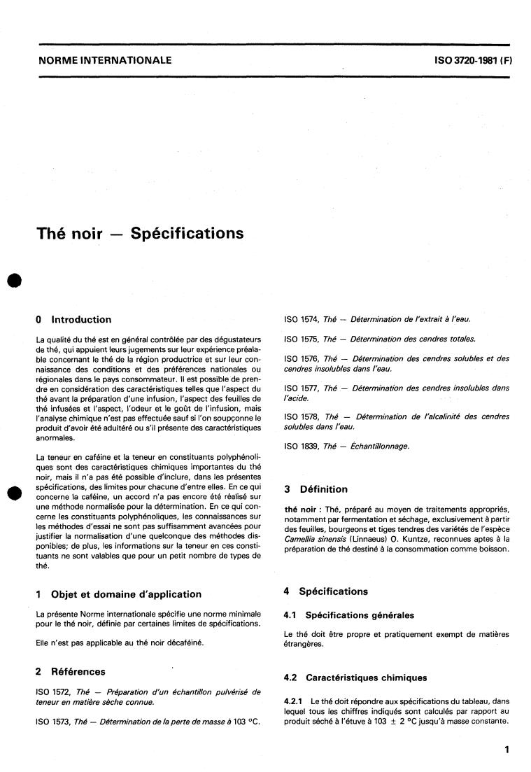 ISO 3720:1981 - Black tea — Specification
Released:11/1/1981