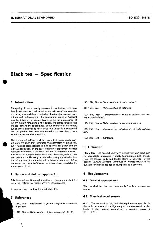 ISO 3720:1981 - Black tea -- Specification