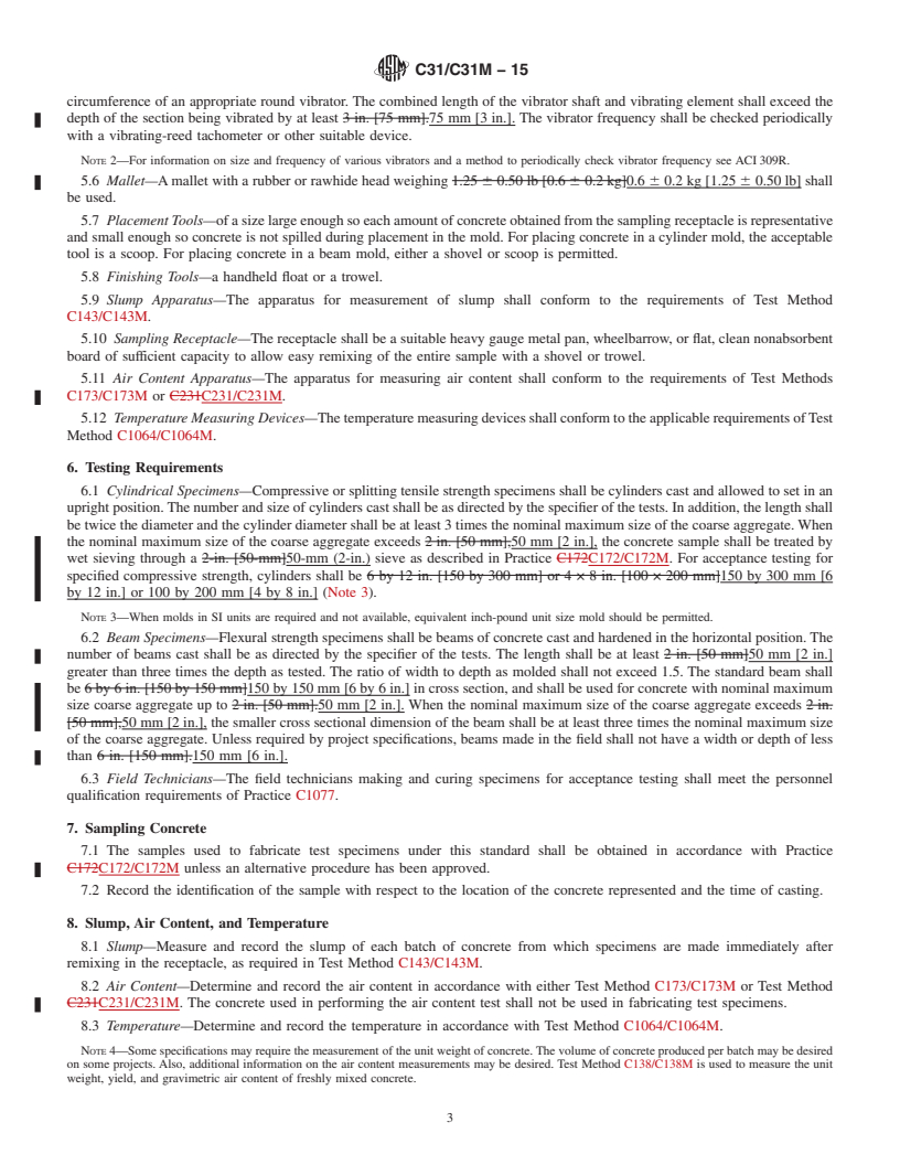 REDLINE ASTM C31/C31M-15 - Standard Practice for  Making and Curing Concrete Test Specimens in the Field