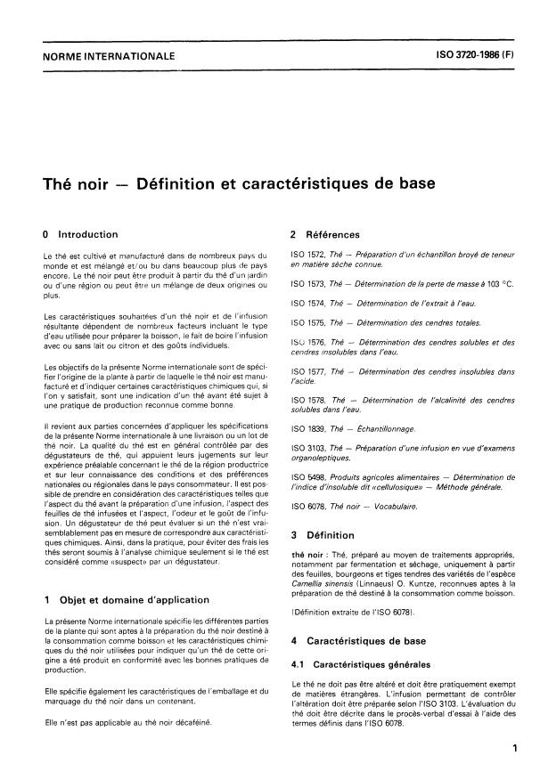 ISO 3720:1986 - Thé noir -- Définition et caractéristiques de base