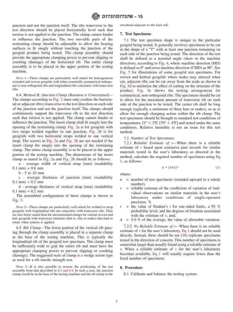 ASTM D7737/D7737M-15 - Standard Test Method for Individual Geogrid Junction Strength