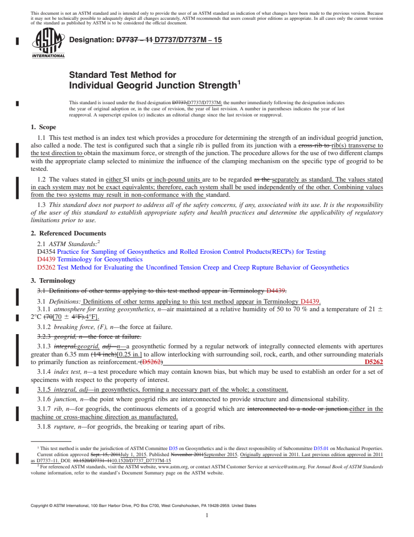 REDLINE ASTM D7737/D7737M-15 - Standard Test Method for Individual Geogrid Junction Strength