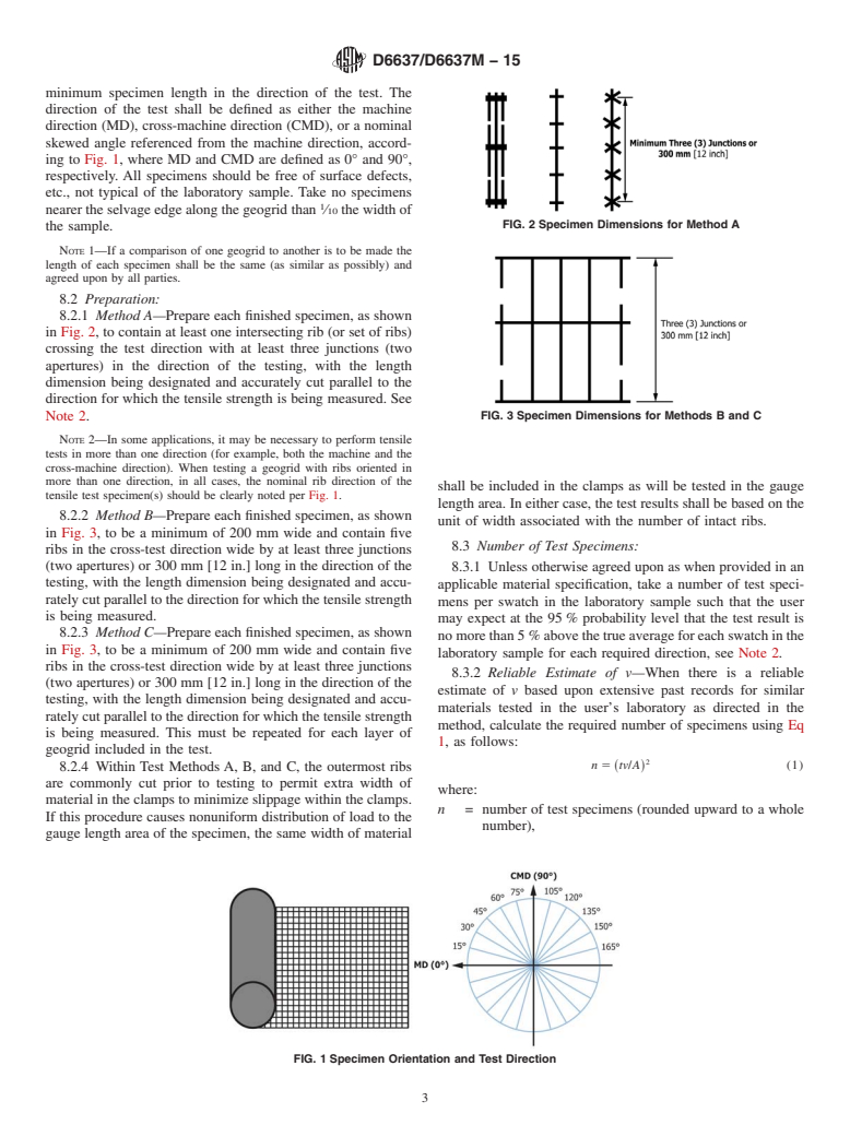 ASTM D6637/D6637M-15 - Standard Test Method for Determining Tensile Properties of Geogrids by the Single or  Multi-Rib Tensile Method