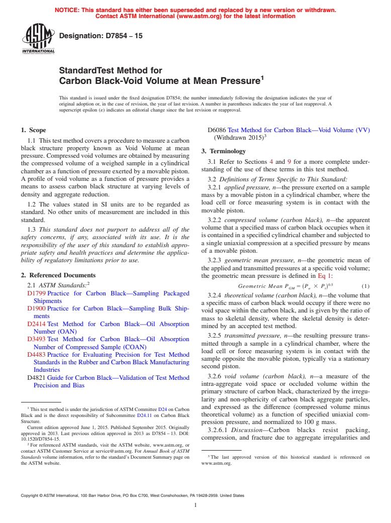 ASTM D7854-15 - Standard Test Method for Carbon Black-Void Volume at Mean Pressure
