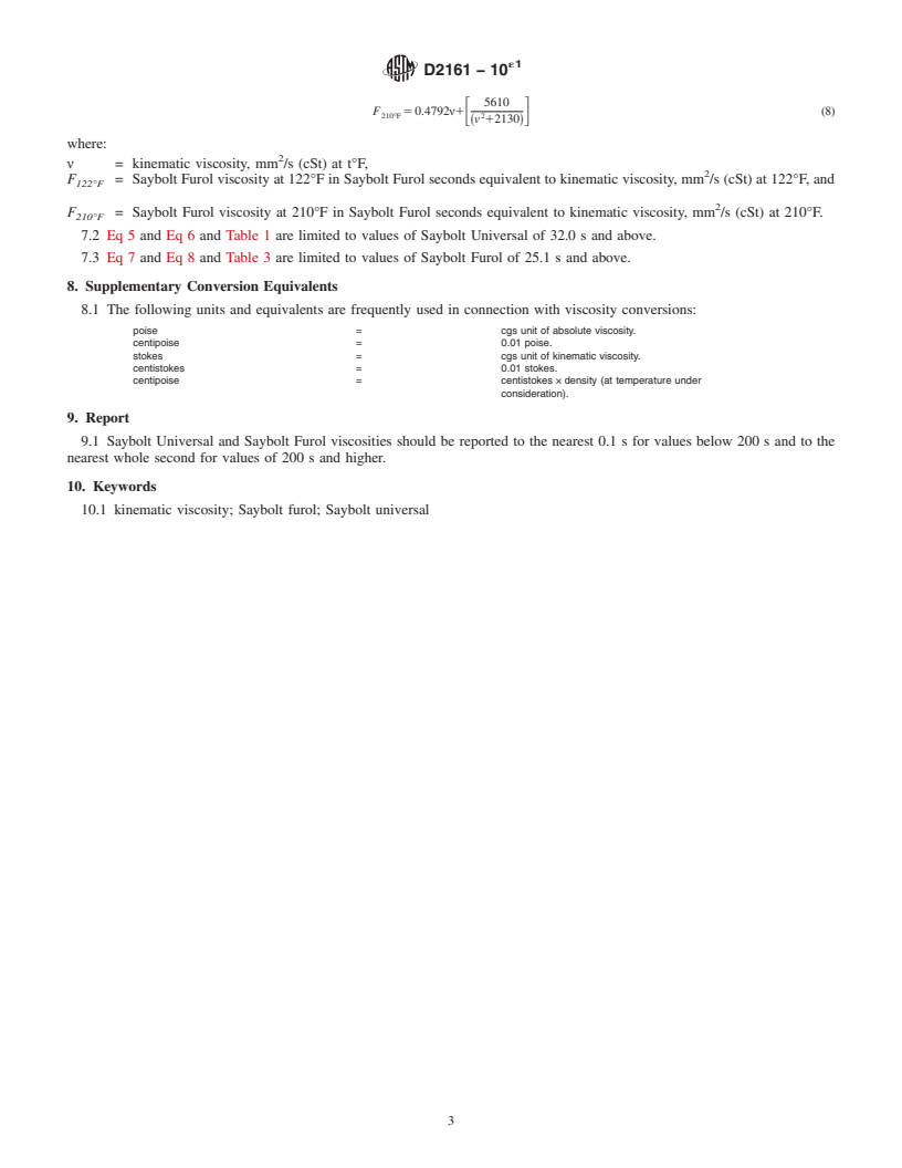 REDLINE ASTM D2161-10e1 - Standard Practice for  Conversion of Kinematic Viscosity to Saybolt Universal Viscosity  or to Saybolt Furol Viscosity