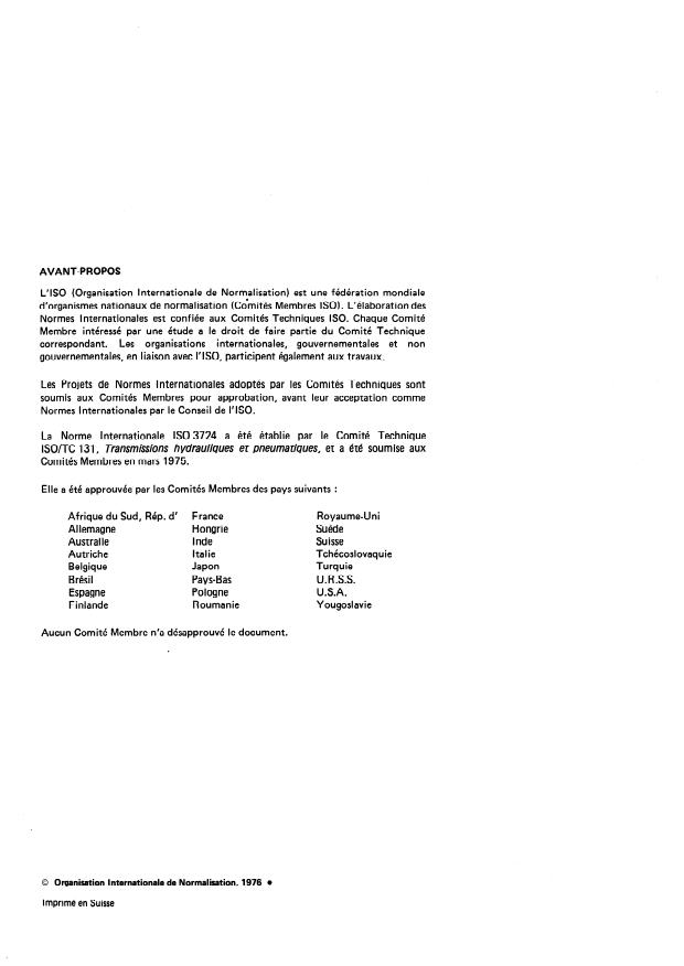ISO 3724:1976 ISO 3724:1976 - Transmissions hydrauliques -- Éléments filtrants -- Vérification des caractéristiques d'un filtre par un essai de fatigue due au débit - Page 2 preview