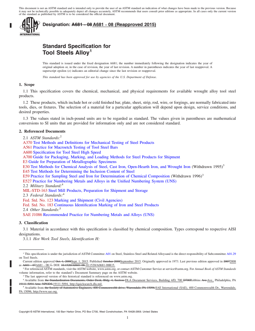 REDLINE ASTM A681-08(2015) - Standard Specification for Tool Steels Alloy