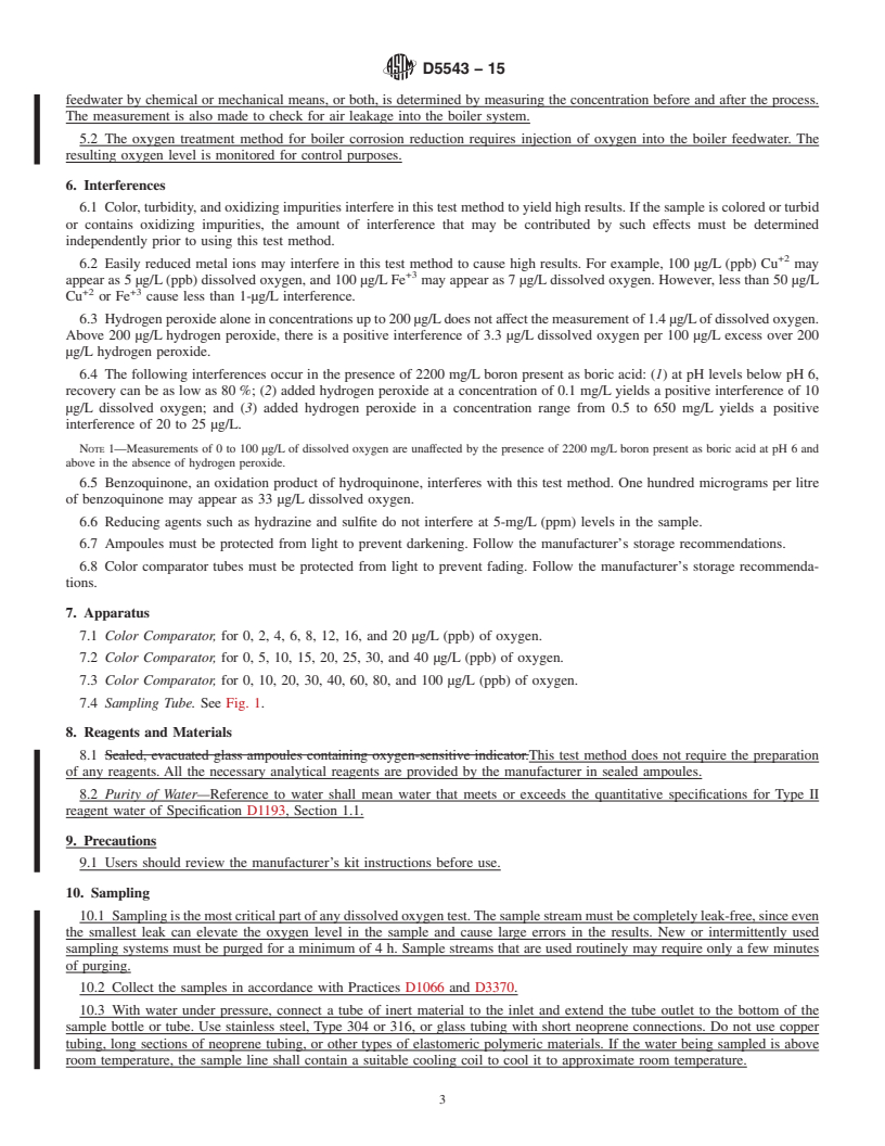 REDLINE ASTM D5543-15 - Standard Test Method for  Low-Level Dissolved Oxygen in Water