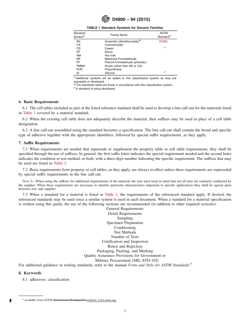 REDLINE ASTM D4800-94(2015) - Standard Guide for Classifying and Specifying Adhesives