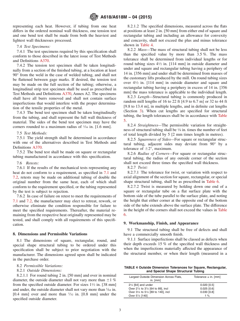 ASTM A618/A618M-04(2015) - Standard Specification for  Hot-Formed Welded and Seamless High-Strength Low-Alloy Structural  Tubing