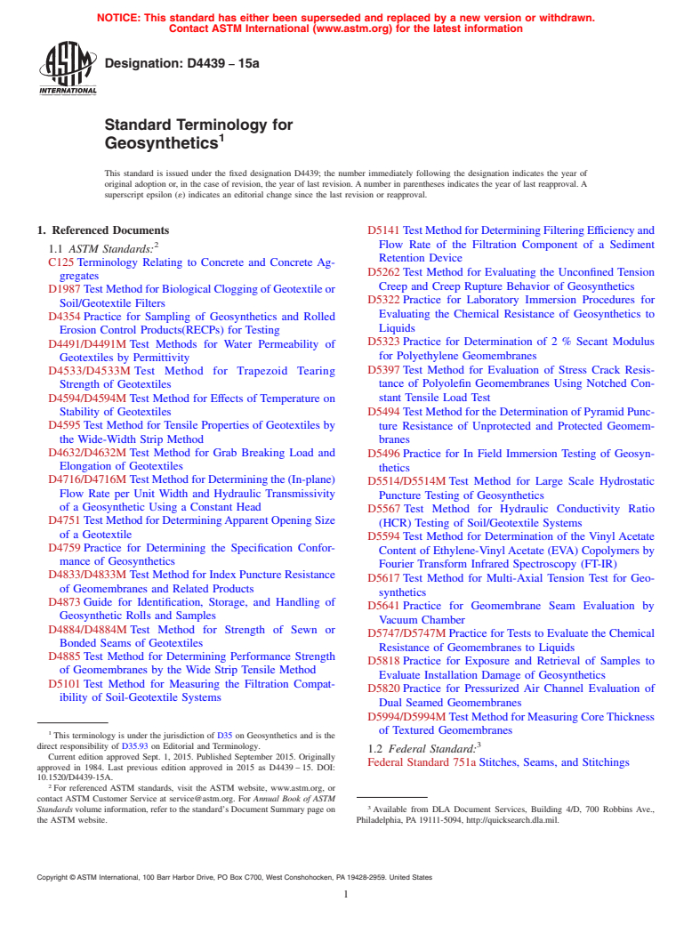 ASTM D4439-15a - Standard Terminology for Geosynthetics