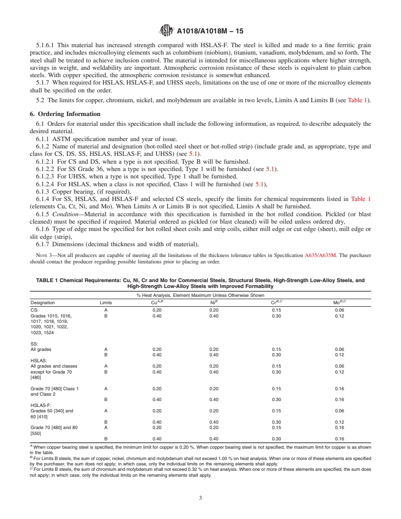 REDLINE ASTM A1018/A1018M-15 - Standard Specification for  Steel, Sheet and Strip, Heavy-Thickness Coils, Hot-Rolled,  Carbon, Commercial, Drawing, Structural, High-Strength Low-Alloy,  High-Strength Low-Alloy with Improved Formability, and Ultra-High  Strength