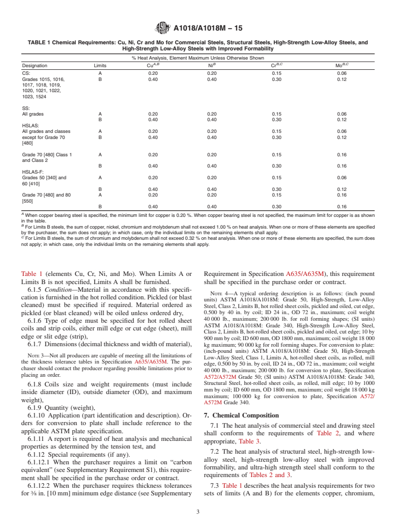 ASTM A1018/A1018M-15 - Standard Specification for  Steel, Sheet and Strip, Heavy-Thickness Coils, Hot-Rolled,  Carbon, Commercial, Drawing, Structural, High-Strength Low-Alloy,  High-Strength Low-Alloy with Improved Formability, and Ultra-High  Strength