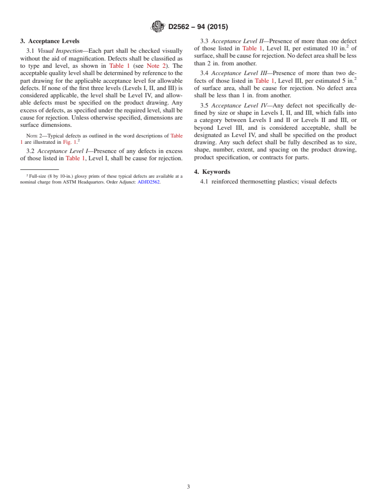 ASTM D2562-94(2015) - Standard Practice for  Classifying Visual Defects in Parts Molded from Reinforced  Thermosetting Plastics