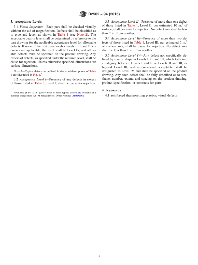 ASTM D2562-94(2015) - Standard Practice for  Classifying Visual Defects in Parts Molded from Reinforced  Thermosetting Plastics (Withdrawn 2024)