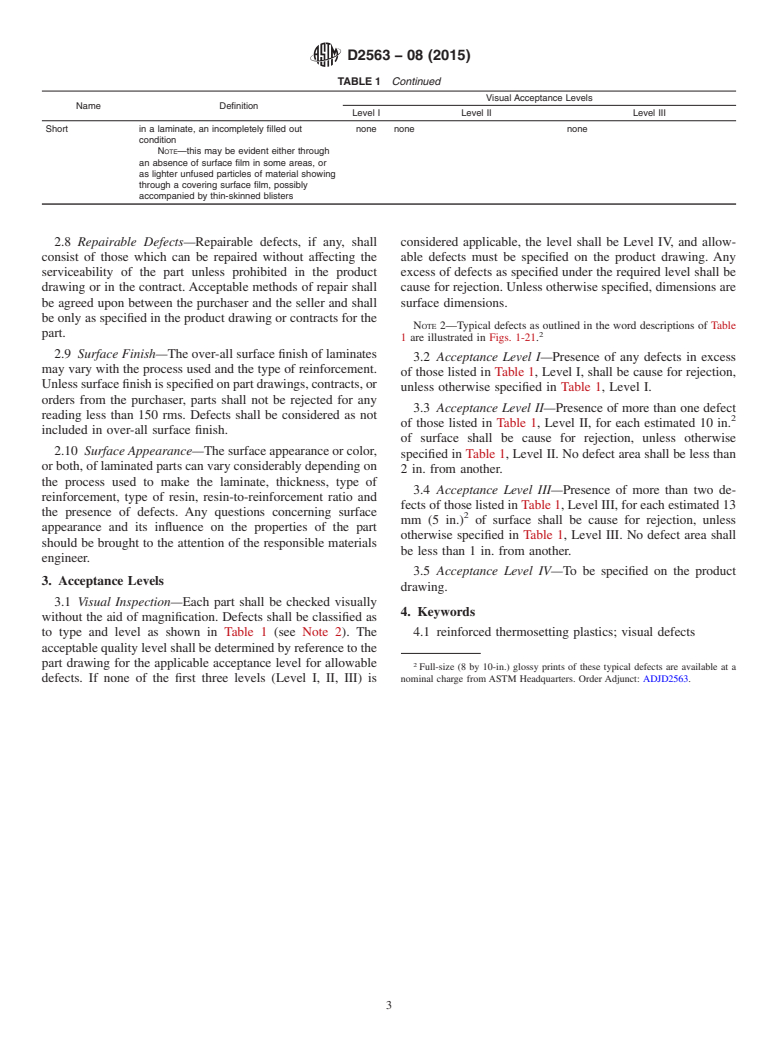 ASTM D2563-08(2015) - Standard Practice for  Classifying Visual Defects in Glass-Reinforced Plastic Laminate  Parts (Withdrawn 2024)