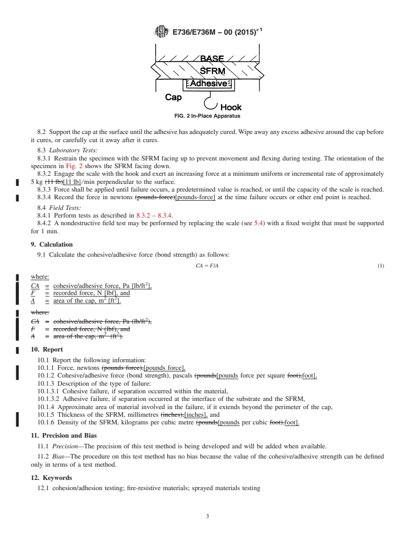 REDLINE ASTM E736/E736M-00(2015)e1 - Standard Test Method for Cohesion/Adhesion of Sprayed Fire-Resistive Materials Applied  to Structural Members