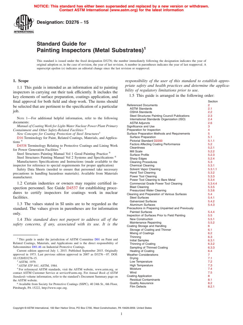 ASTM D3276-15 - Standard Guide for Painting Inspectors (Metal Substrates)