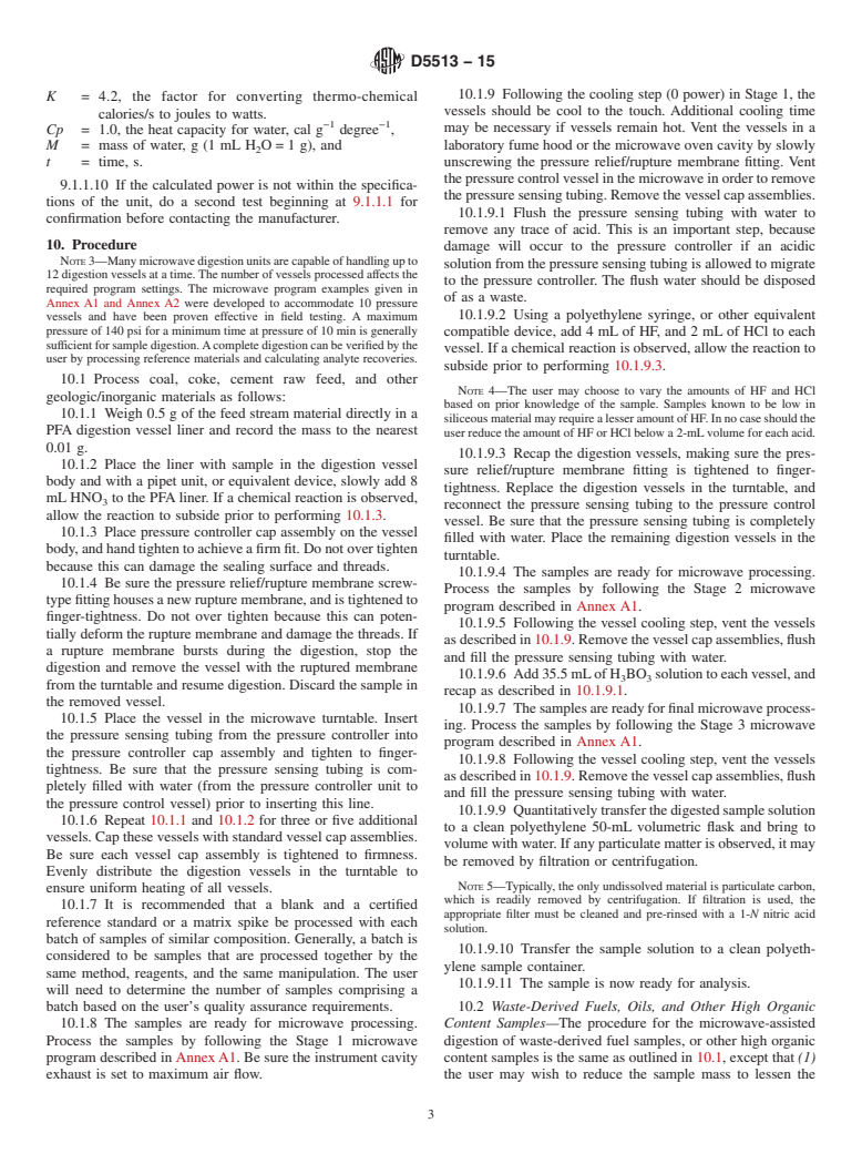 ASTM D5513-15 - Standard Practice for  Microwave Digestion of Industrial Furnace Feed Streams and  Waste for Trace Element Analysis