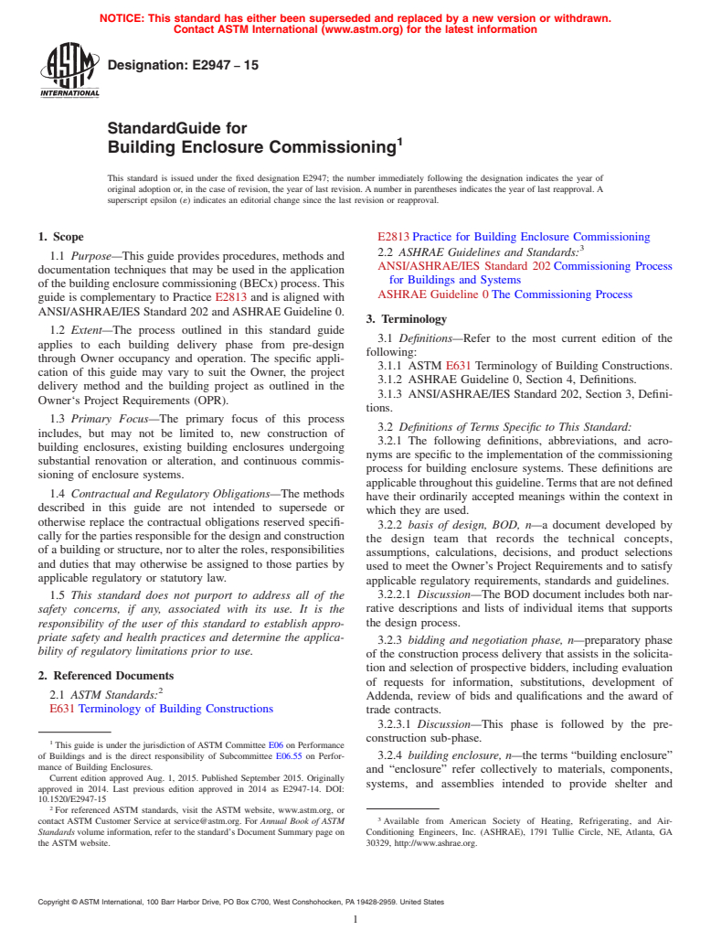 ASTM E2947-15 - Standard Guide for Building Enclosure Commissioning