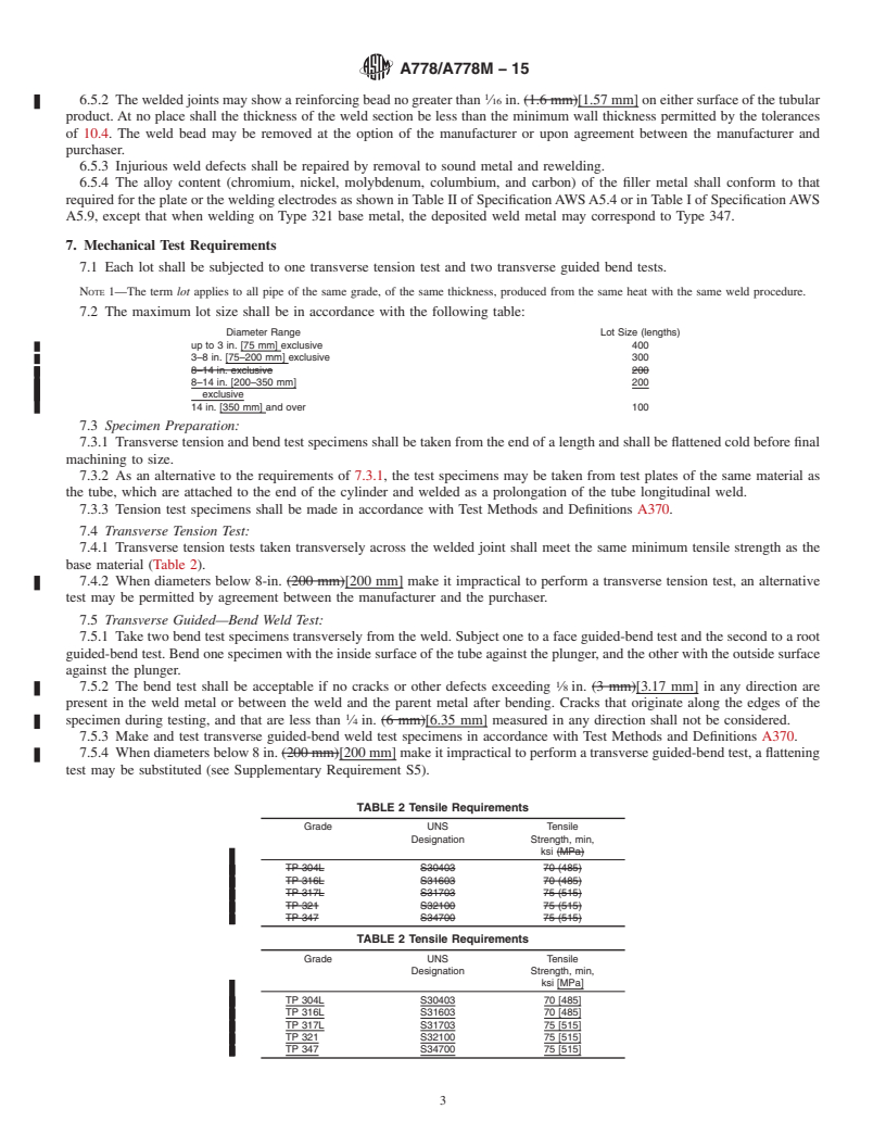 REDLINE ASTM A778/A778M-15 - Standard Specification for  Welded, Unannealed Austenitic Stainless Steel Tubular Products