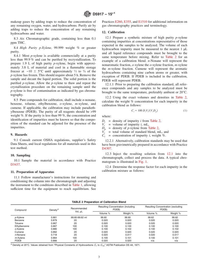 ASTM D5917-15e1 - Standard Test Method for Trace Impurities in Monocyclic Aromatic Hydrocarbons by Gas   Chromatography and External Calibration