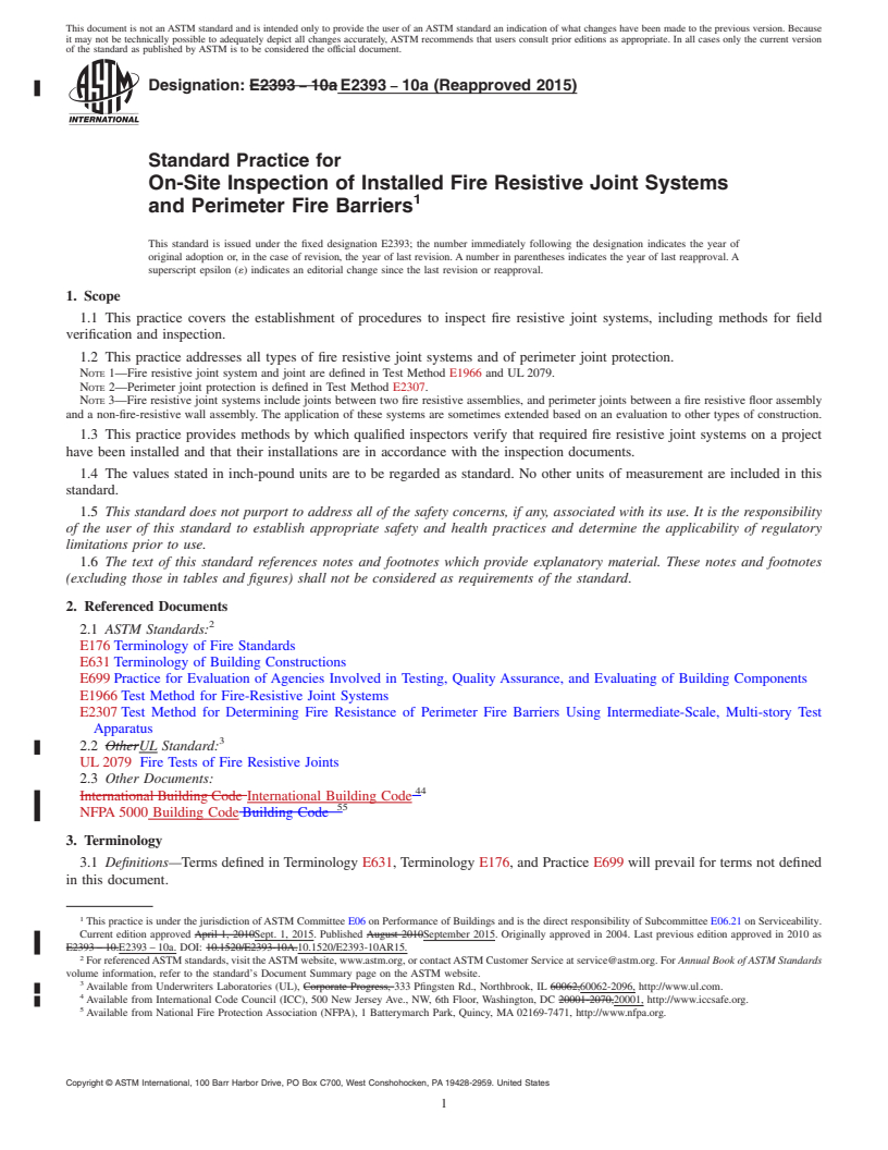 REDLINE ASTM E2393-10a(2015) - Standard Practice for On-Site Inspection of Installed Fire Resistive Joint Systems  and Perimeter Fire Barriers