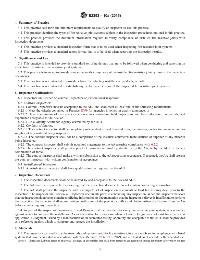 REDLINE ASTM E2393-10a(2015) - Standard Practice for On-Site Inspection of Installed Fire Resistive Joint Systems  and Perimeter Fire Barriers