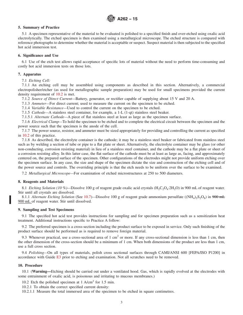 ASTM A262-15 - Standard Practices for Detecting Susceptibility to ...