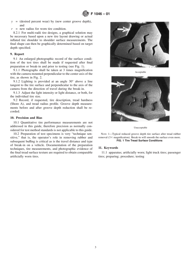 ASTM F1046-01 - Standard Guide for Preparing Artificially Worn Passenger and Light Truck Tires for Testing