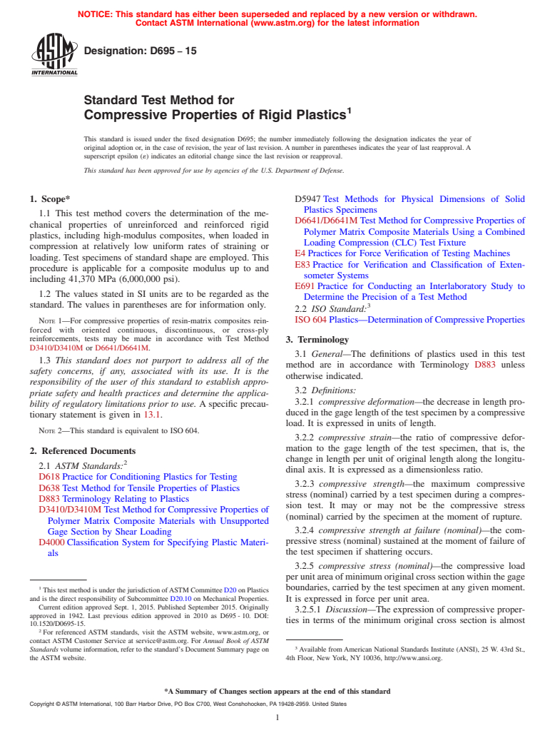 ASTM D695-15 - Standard Test Method for Compressive Properties of Rigid Plastics