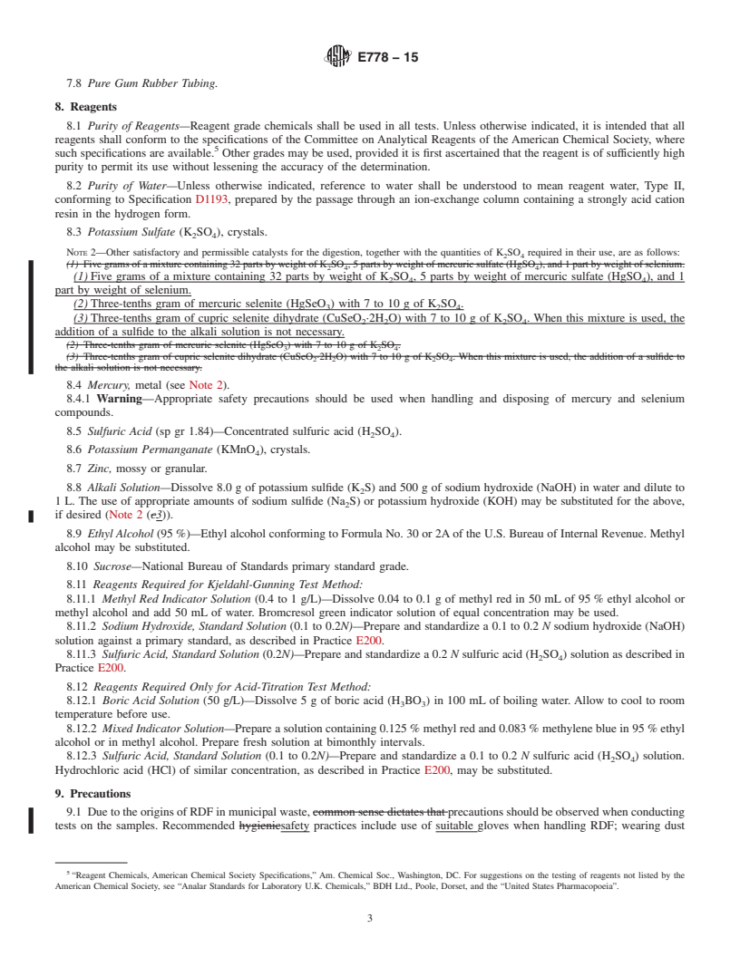 REDLINE ASTM E778-15 - Standard Test Methods for  Nitrogen in Refuse-Derived Fuel Analysis Samples