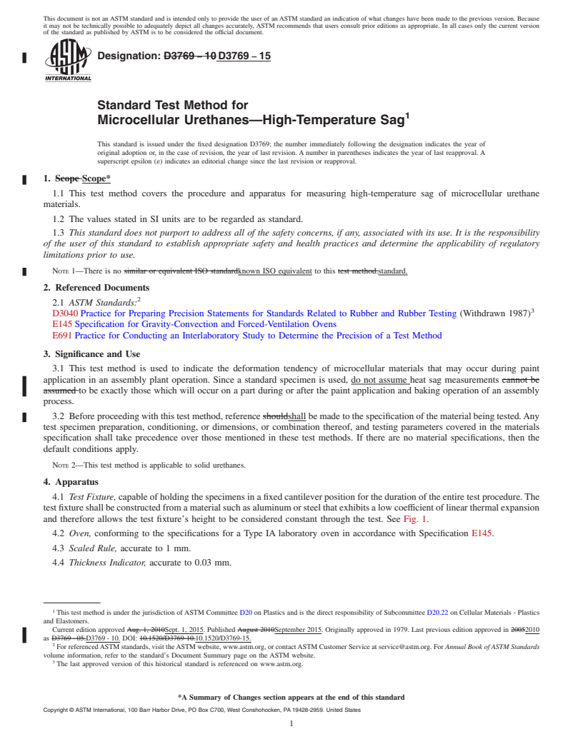 REDLINE ASTM D3769-15 - Standard Test Method for  Microcellular Urethanes&#x2014;High-Temperature Sag