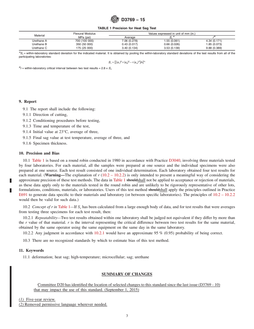 REDLINE ASTM D3769-15 - Standard Test Method for  Microcellular Urethanes&#x2014;High-Temperature Sag