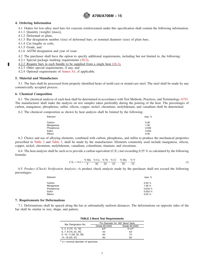 REDLINE ASTM A706/A706M-15 - Standard Specification for  Deformed and Plain Low-Alloy Steel Bars for Concrete Reinforcement