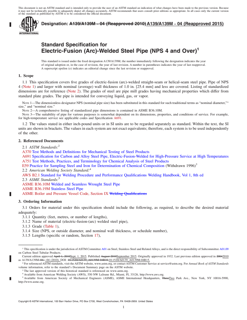 REDLINE ASTM A139/A139M-04(2015) - Standard Specification for  Electric-Fusion (Arc)-Welded Steel Pipe (NPS 4 and Over)