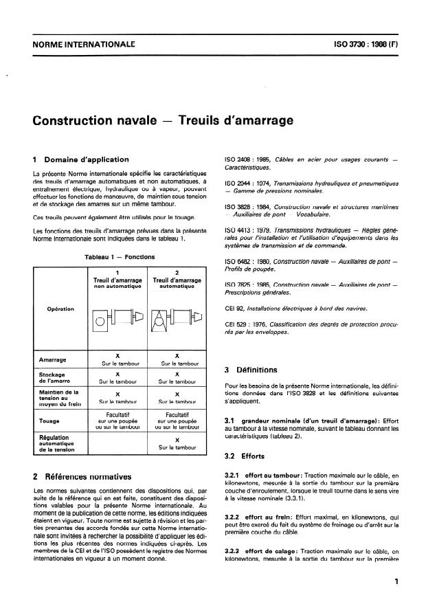 ISO 3730:1988 - Construction navale -- Treuils d'amarrage