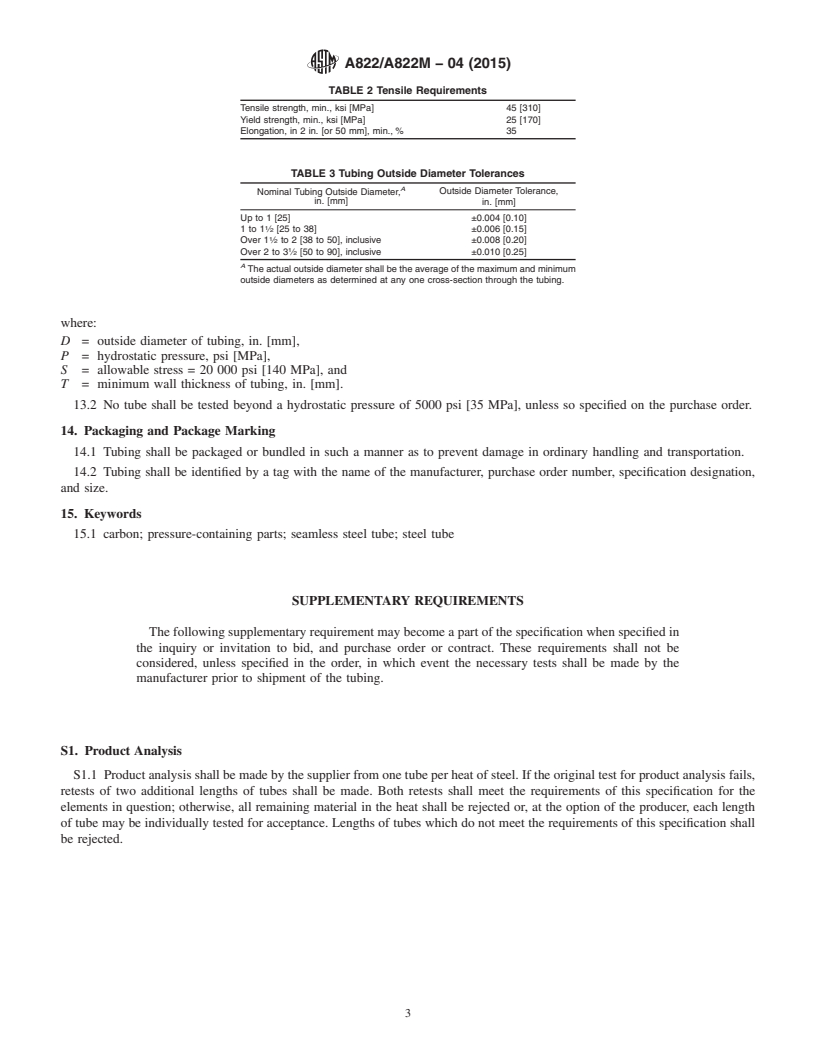 REDLINE ASTM A822/A822M-04(2015) - Standard Specification for  Seamless Cold-Drawn Carbon Steel Tubing for Hydraulic System   Service